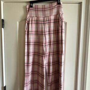 CAbi Pink Plaid Cropped Wide-Leg Pants